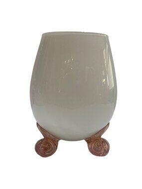 Hand Blown White Glass Vase Pink Swirl Legs Organic Shape Unique Handmade Design